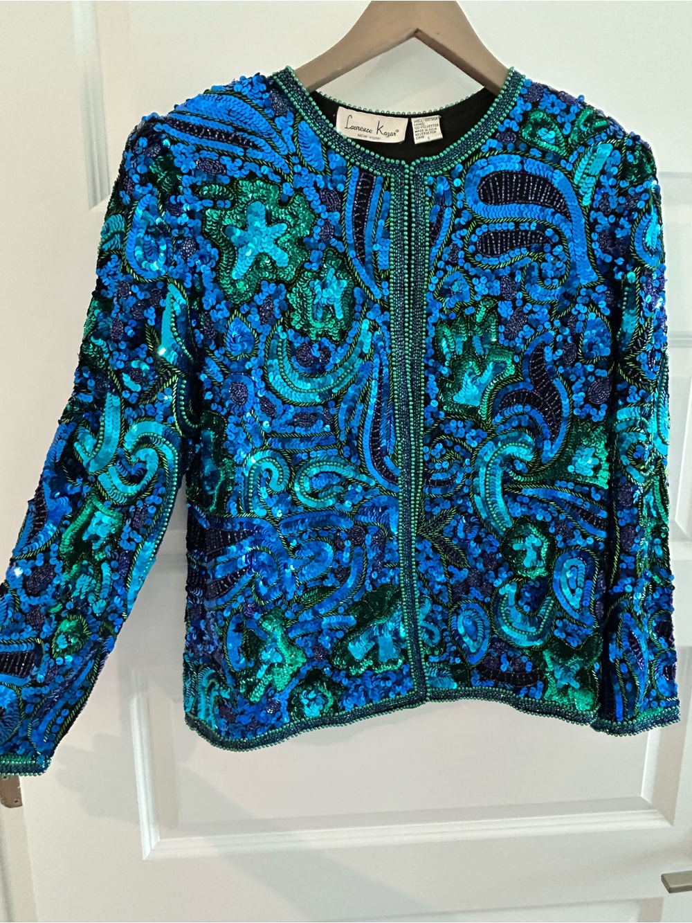 Vintage Laurence Kazar Sequin Jacket Blue Green Size S